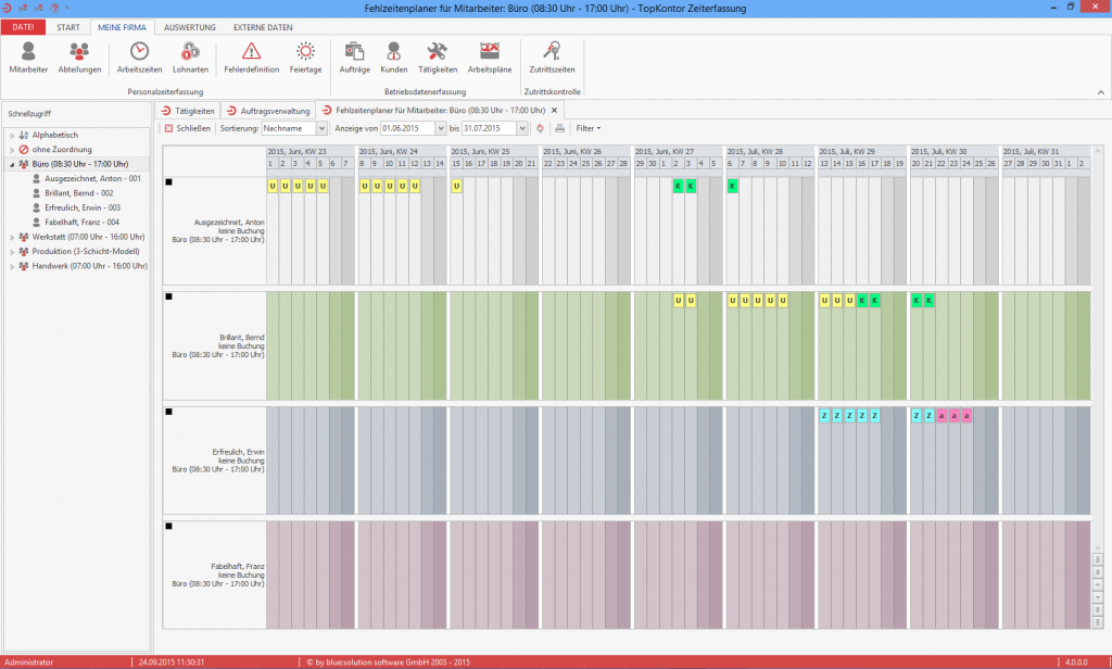 TopKontor Zeiterfassung Fehlzeitenplaner